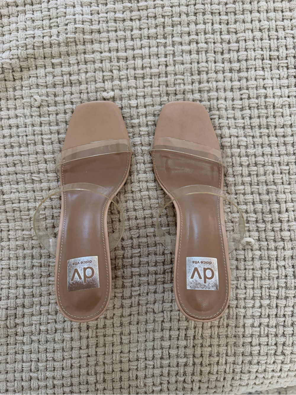 DV by Dolce Vita Tan Nude Clear-Strap Square Toe Slide Sandals